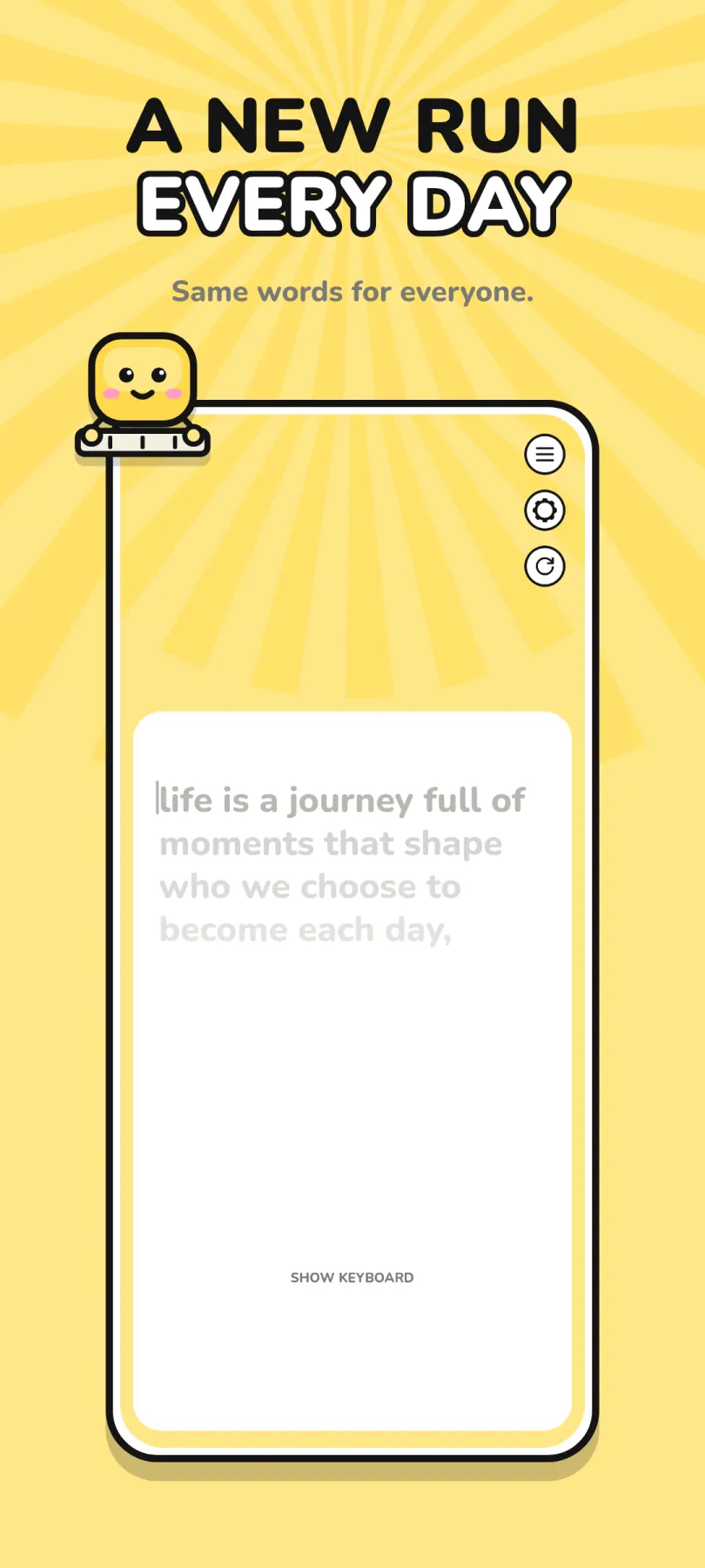 Daily challenge screen with the same sentence to type for every player that day